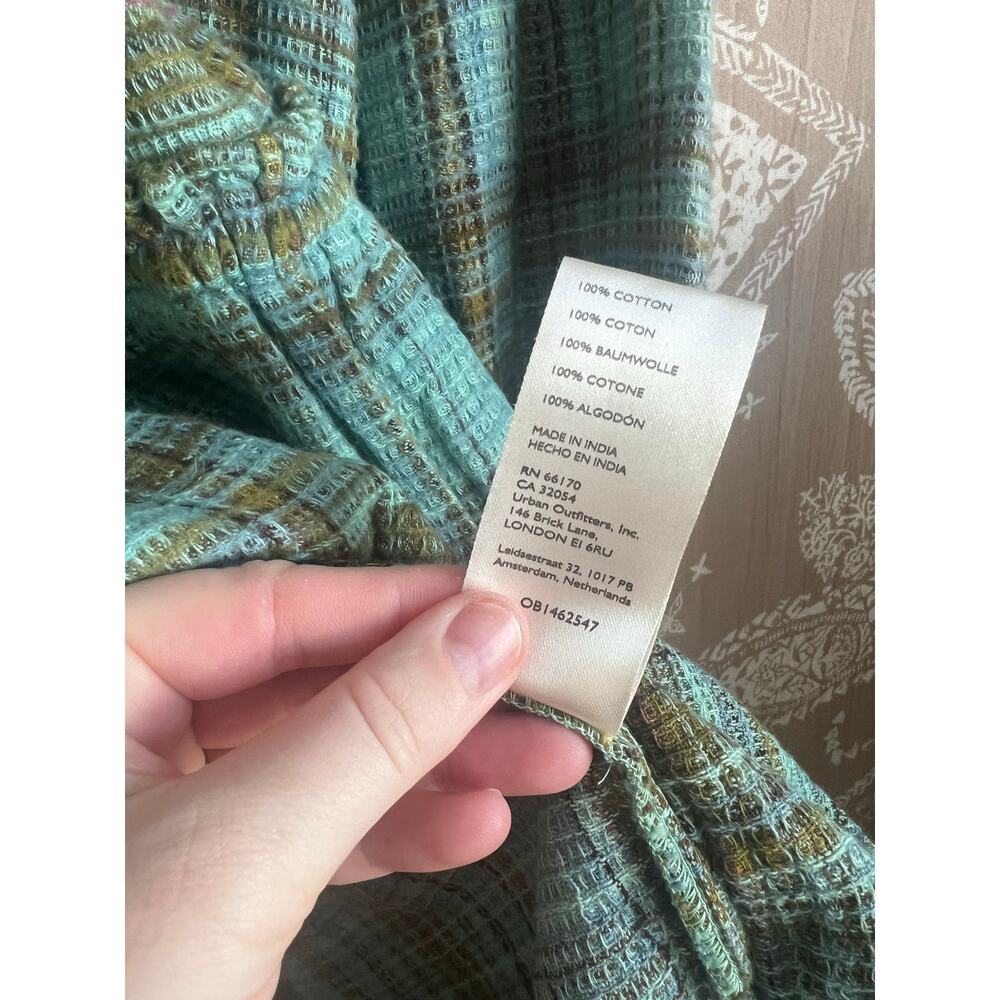 NWOT Free People Alexa Green Plaid Waffle Knit Drop Hem Mini Dress - Picture 5 of 6